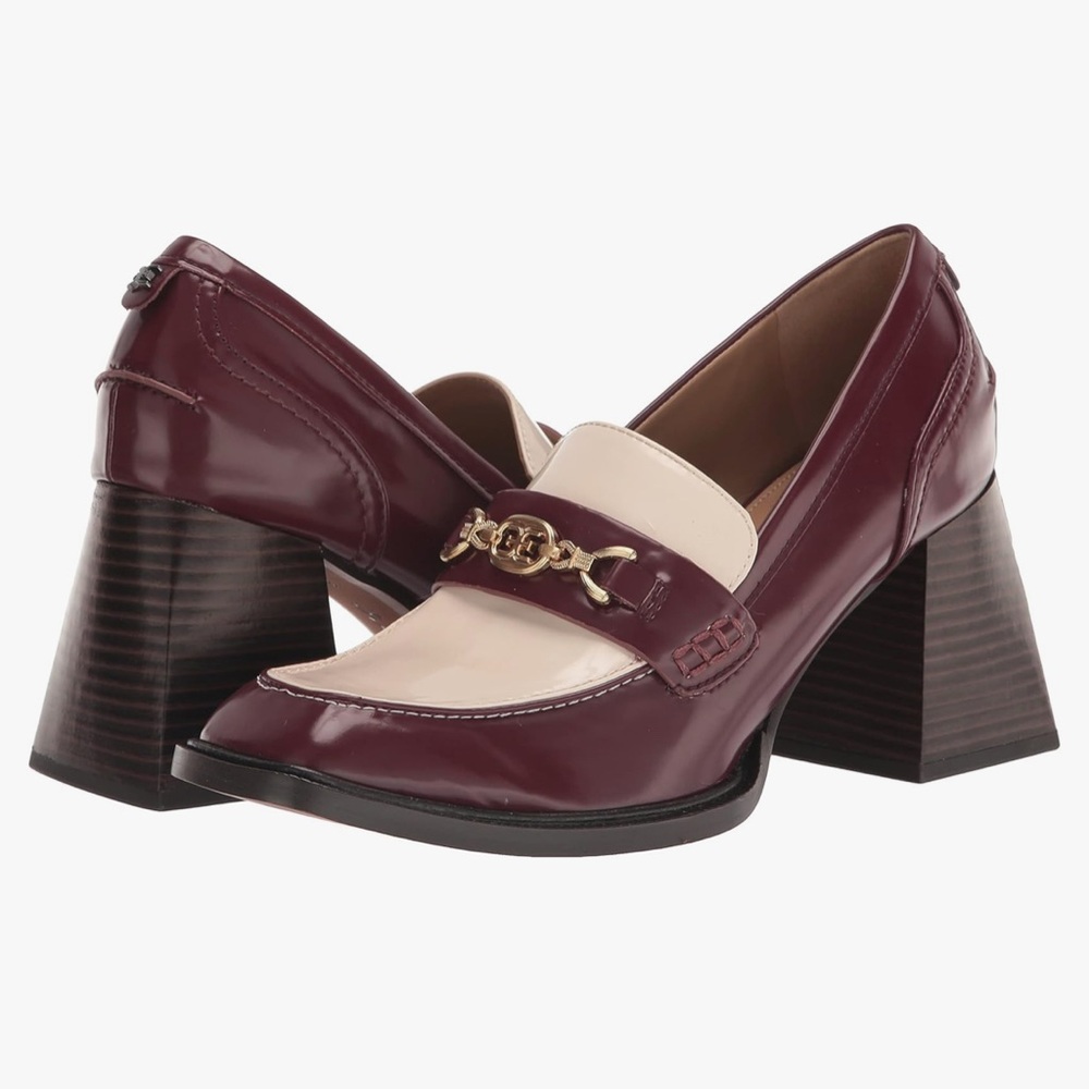 Sam Edelman Quincy Block Heel Loafers Burgundy and Cream sz6 - Picture 4 of 5